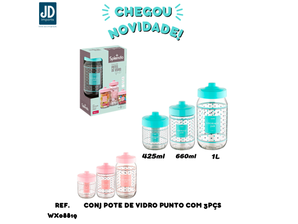 CONJ POTE DE VIDRO PUNTO COM 3PÇS 425ML 660ML 1L WX08819