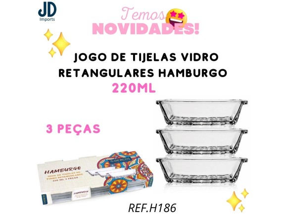 JOGO DE TIGELAS VIDRO HAMBURGO COM 03 PECAS 220ML  H186