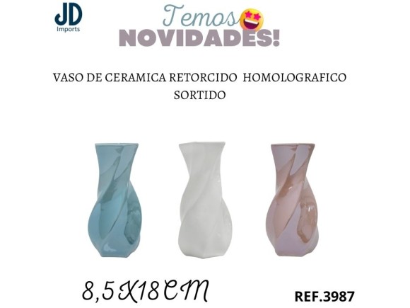 VASO DE CERAMICA RETORCIDO 8,5 X 18 CM HOLOGRAFICO SORTIDO CT0250