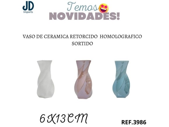 VASO DE CERAMICA RETORCIDO 6X13CM HOMOLOGRAFICO SORTIDO CT0249