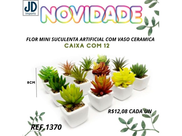 FLOR SUCULENTA ARTIFICIAL COM VASO CERAMICA CX COM 12