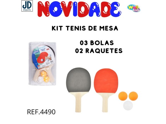 KIT TENIS DE MESA 03 BOLAS 02 RAQUETES WX4490