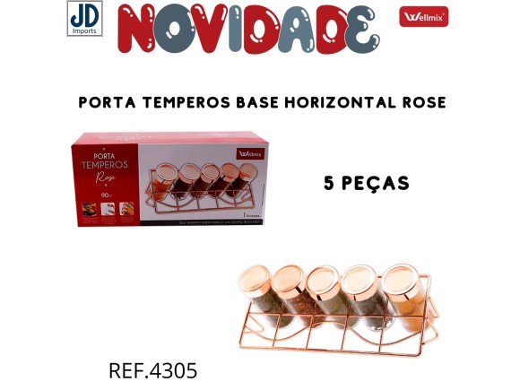 PORTA TEMPEROS COM 5 PÇS BASE HORIZONTAL ROSE 4305